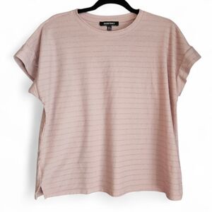 Ellen Tracy XL Mauve & Gold Metallic Striped Short Sleeve Top